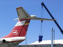 Das Leitwerk der wieder aufgestellten TU-134